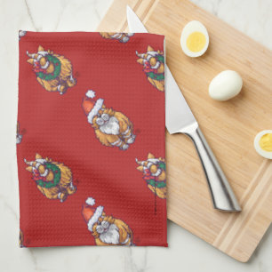 Heads and Tails Ginger Cat Christmas Pattern Kitchen Towel
