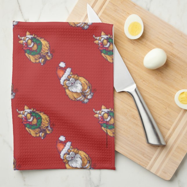Heads and Tails Ginger Cat Christmas Pattern Kitchen Towel (Quarter Fold)