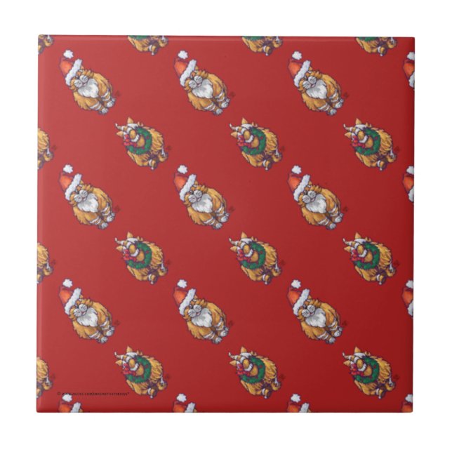 Heads and Tails Ginger Cat Christmas Pattern Tile (Front)