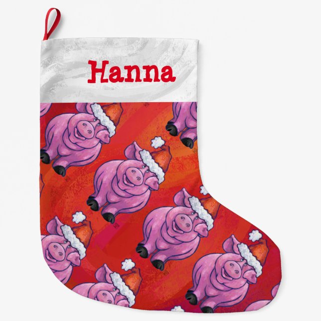 Heads and Tails Pig Pattern Christmas Large Christmas Stocking (Front)