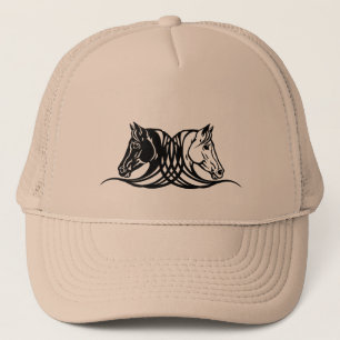 heads of black and white horses trucker hat