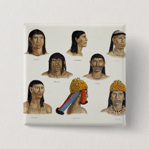 Heads of South American Indians, from 'Travels in 2 Inch Square Button
