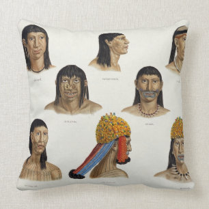 Heads of South American Indians, from 'Travels in Throw Pillow