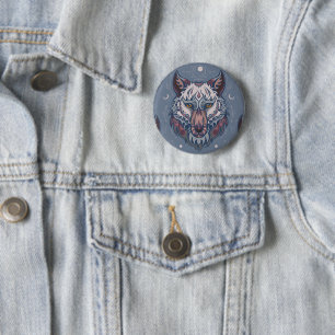 Heads of wolves with boho decoration 2 inch round button