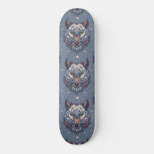 Heads of wolves with boho decoration  skateboard