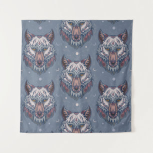 Heads of wolves with boho decoration  tapestry