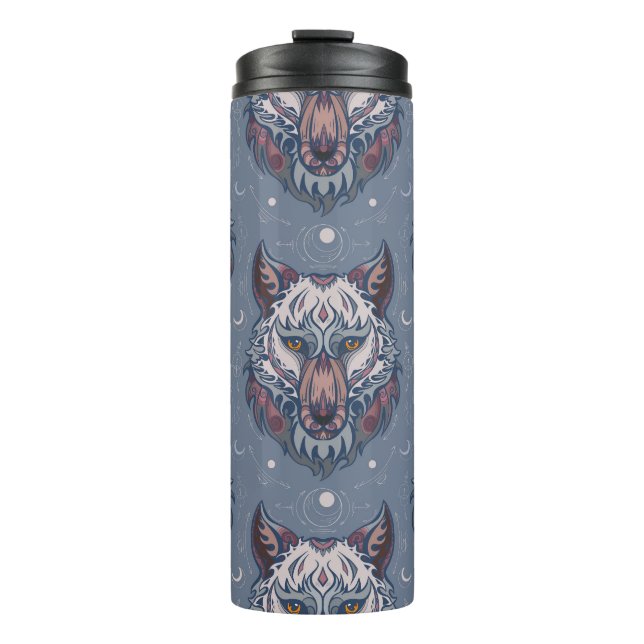 Heads of wolves with boho decoration  thermal tumbler (Front)
