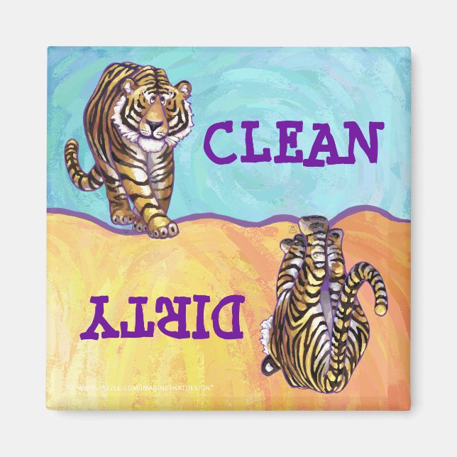 Heads Tails Tiger Dirty Clean Dishwasher Magnet (Front)