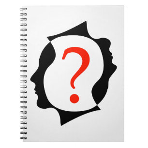 heads with a question mark notebook