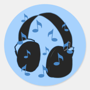 Headset with Musical Notes for Baby in Blue Classic Round Sticker