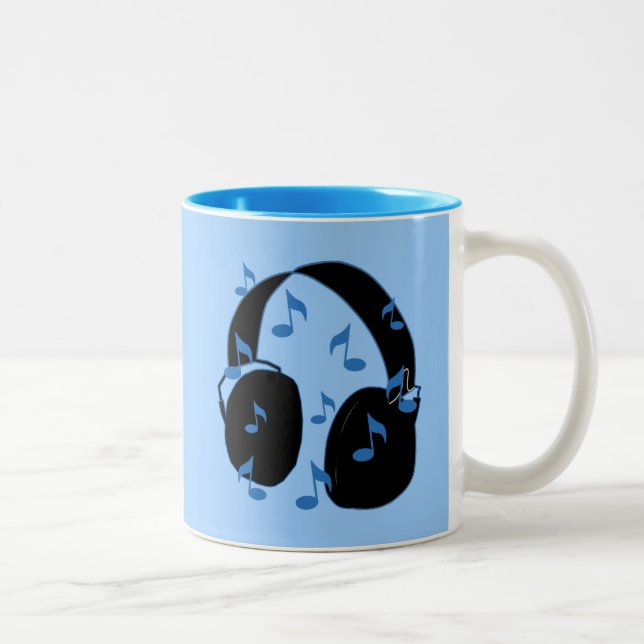 Headset with Musical Notes for Baby in Blue Two-Tone Coffee Mug (Right)