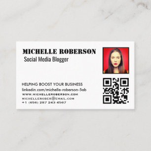 headshot and qr code clean white business card