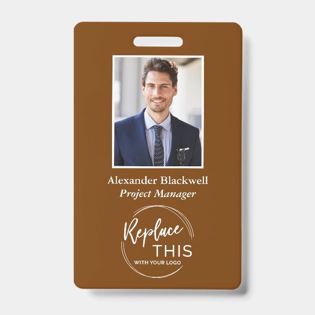 Headshot Custom Corporate Logo Burnt Orange Badge (Front)