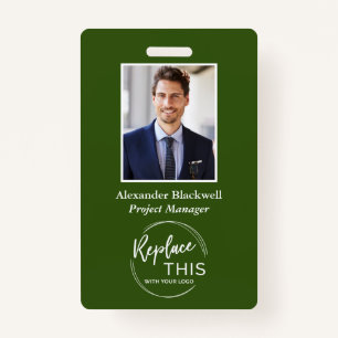 Headshot Custom Corporate Logo Employee Green Badge