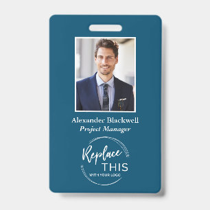 Headshot Custom Corporate Logo Employee Teal Badge