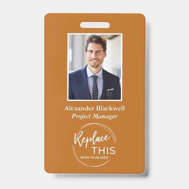 Headshot Custom Corporate Logo Orange Badge (Front)