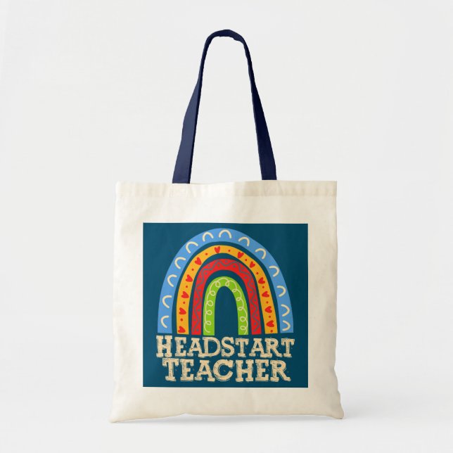 HEADSTART TEACHER Rainbow Colourful Last Back Tote Bag (Front)