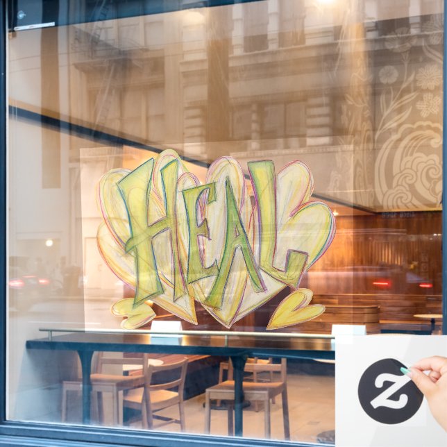 Heal Hearts Word Inspirational Window Cling Sign (Cafe Window)