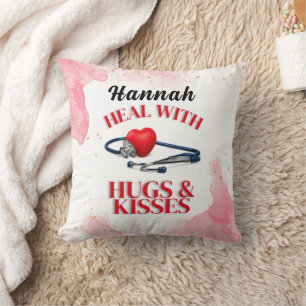 Heal with Hugs & Kisses I Doctor's Stethoscope  Throw Pillow