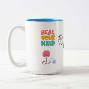 HEAL YOUR MIND WHITE BLUE COMBO 15OZ SIP OF PEACE Two-Tone COFFEE MUG