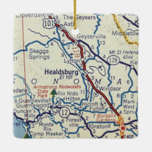 Healdsburg CA Classic Map Ceramic Ornament