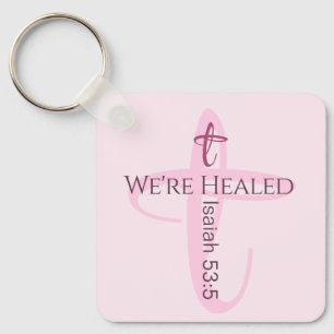 Healed by Jesus Bible Verse Christian Faith Heart Keychain