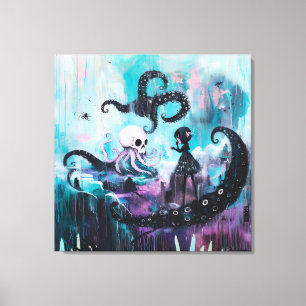 Healer Octopus Skull Magical Witchy Goth AI Art Canvas Print