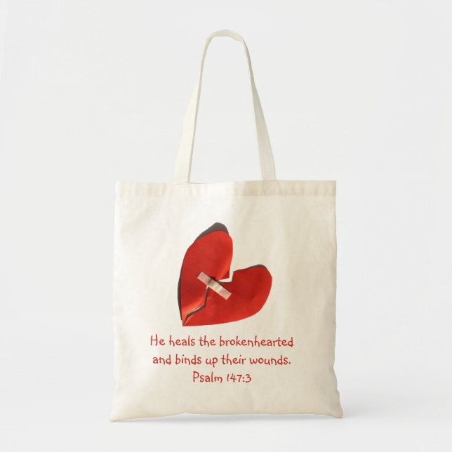 Healer of Broken Hearts Psalm 147:3 Scripture Art Tote Bag (Front)