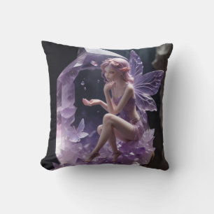 Healing Amethyst Crystals Fairy Throw Pillow