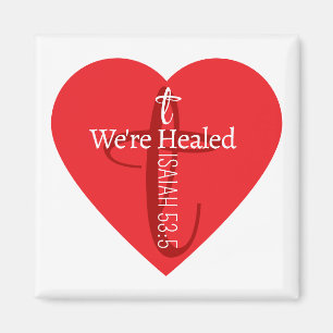 Healing Bible Verse Red Heart Cross Simple White Magnet