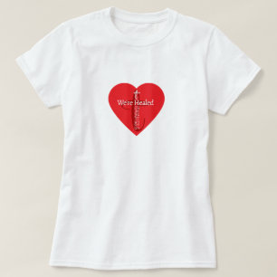 Healing Bible Verse Red Heart Cross Simple White T-Shirt