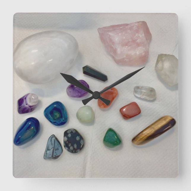 Healing Crystals Square Wall Clock (Front)