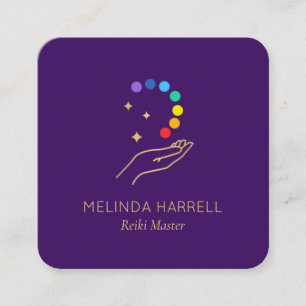 Healing Hand Logo Reiki, Massage Bright Purple Square Business Card
