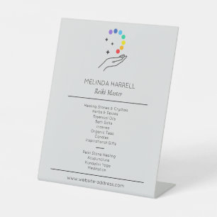 Healing Hand Logo Reiki, Massage Therapy Lt Grey Pedestal Sign