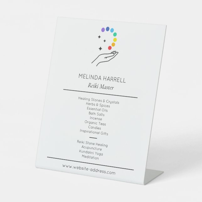 Healing Hand Logo Reiki, Massage Therapy White Pedestal Sign (Front)