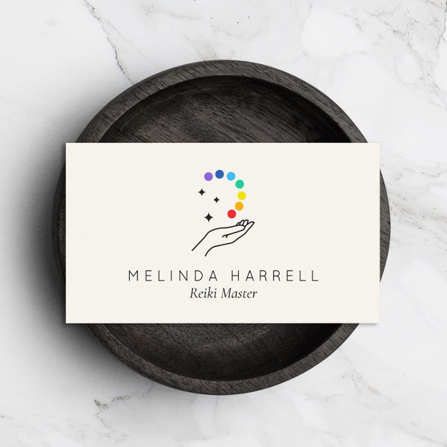 Healing Hand Logo Reiki, Massage, Wellness Ivory Business Card (Creator Uploaded)