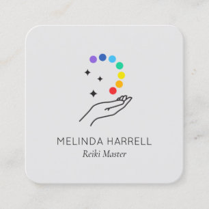 Healing Hand Logo Reiki, Massage, Wellness Lt Grey Square Business Card