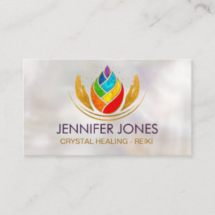 Healing Hands - Chakras - Lotus on Mother of pearl Business Card