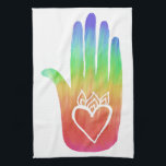 Healing Hands Hamsa Hearts Palm Rainbow Kitchen Towel<br><div class="desc">Decorate your kitchen with this sweet towel. Makes a great housewarming or wedding gift! Check my shop for the  matching opposite hand too.
You can customize it and add text too.
Check my shop for lots more colours and patterns!</div>