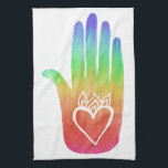 Healing Hands Hamsa Hearts Palm Rainbow Kitchen Towel<br><div class="desc">Decorate your kitchen with this sweet towel. Makes a great housewarming or wedding gift! Check my shop for the  matching opposite hand too.
You can customize it and add text too.
Check my shop for lots more colours and patterns!</div>