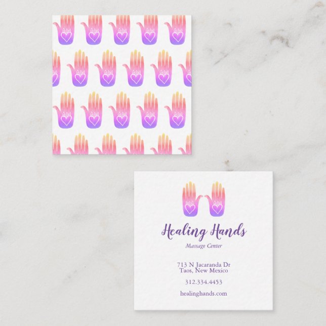 Healing Hands Hearts Hamsa Colourful Pattern  Square Business Card (Front/Back)