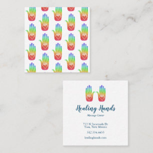 Healing Hands Hearts Hamsa Rainbow Pattern Square Business Card