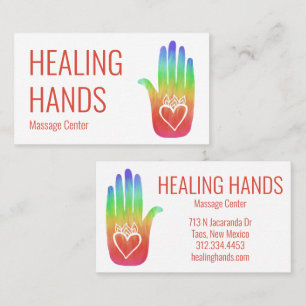 Healing Hands Rainbow Colourful Painted Hamsa Hear Business Card