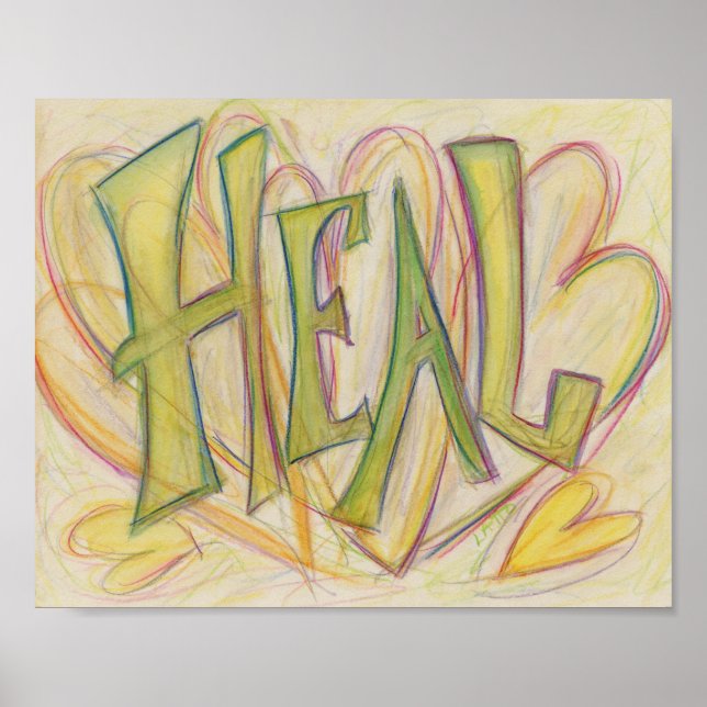 Healing Hearts Word Art Inspirational Poster Print (Front)