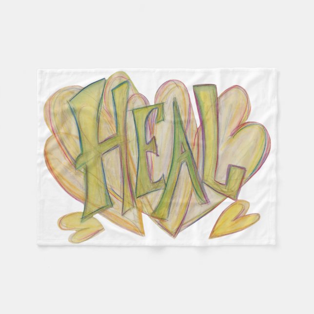 Healing Hearts Word Art Soft Chemo Fleece Blankets (Front (Horizontal))