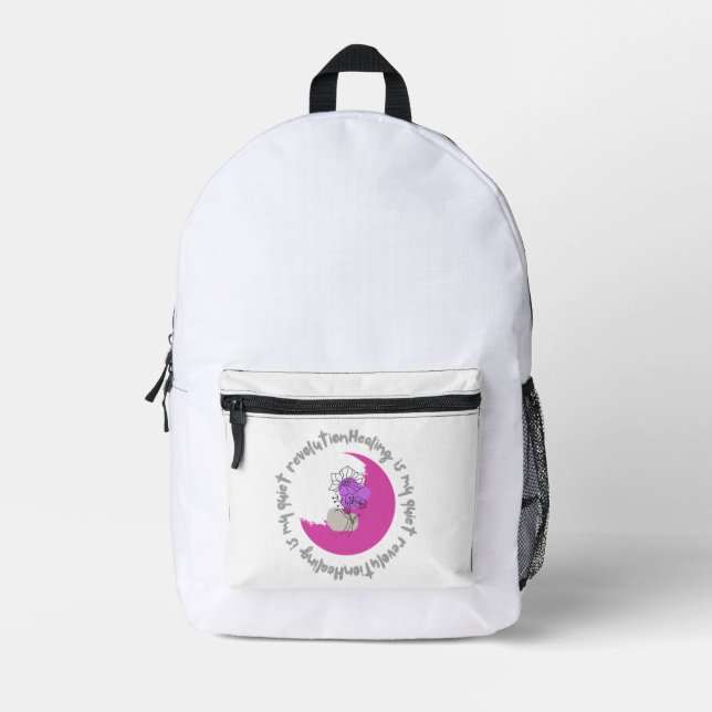  Healing Is My Quiet Revolution – Empowering Quote Printed Backpack (Front)