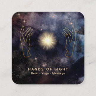 *~* Healing Light Hands Universe Cosmic Stars Square Business Card