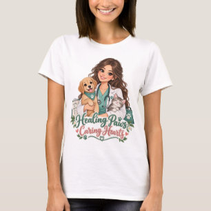 Healing Paws Caring Hearts Veterinarian T-Shirt 