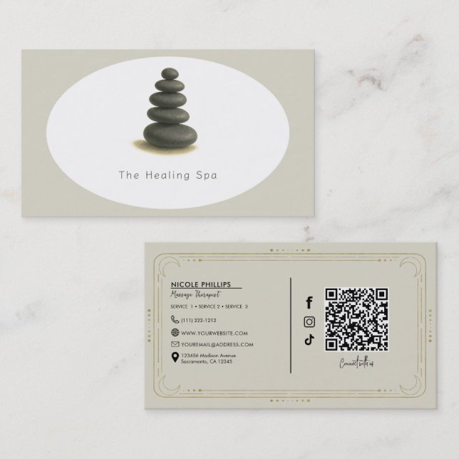 Healing Spa 5 Stones Grey & Beige Modern Business Card (Front/Back)