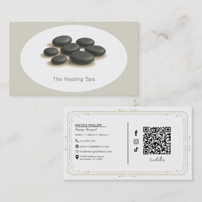 Healing Spa Flat Stones Grey & Beige Modern Business Card (Front/Back)